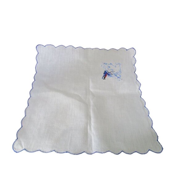 Vintage Embroidered Napkins Blue Shirt Boy Boat Scalloped Edges Four GUC - Picture 15 of 15